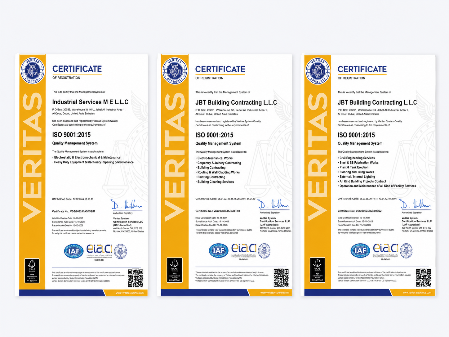 JBT Building Contracting Certificates